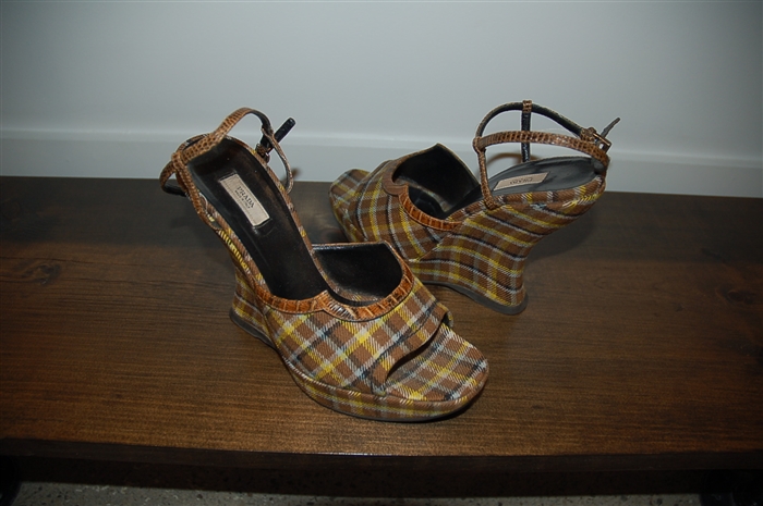 Tartan Prada Wedge, size 7.5