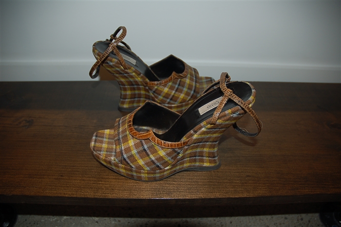 Tartan Prada Wedge, size 7.5