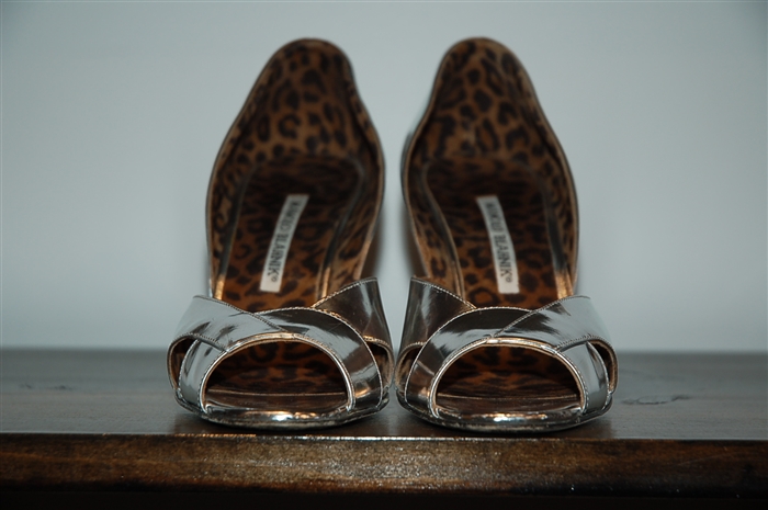 Metallic Silver Manolo Blahnik Sandal, size 7.5