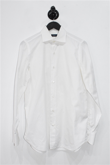 Crisp White Finamore 1925 Button Shirt, size M