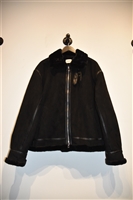 Basic Black No Label Shearling Jacket, size L