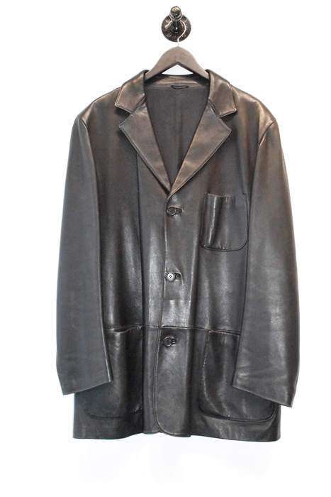 Black Leather Ermenegildo Zegna Leather Jacket, size 2XL