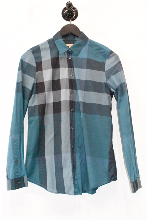 Dark Teal Burberry Button Shirt, size XS