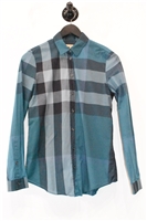 Dark Teal Burberry Button Shirt, size XS