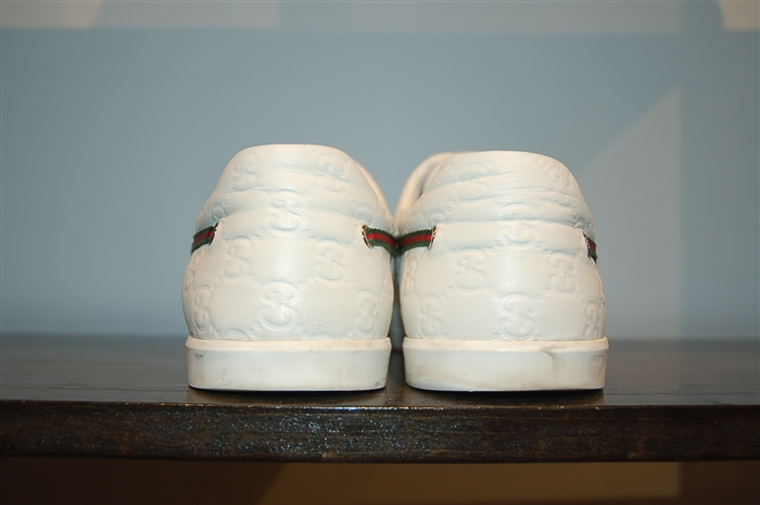 White Leather Gucci Boat Shoes, size 11