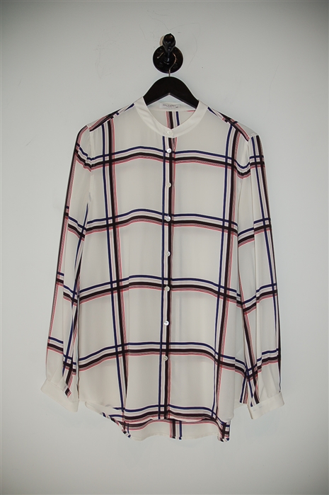 White Check Equipment Silk Shirt, size M