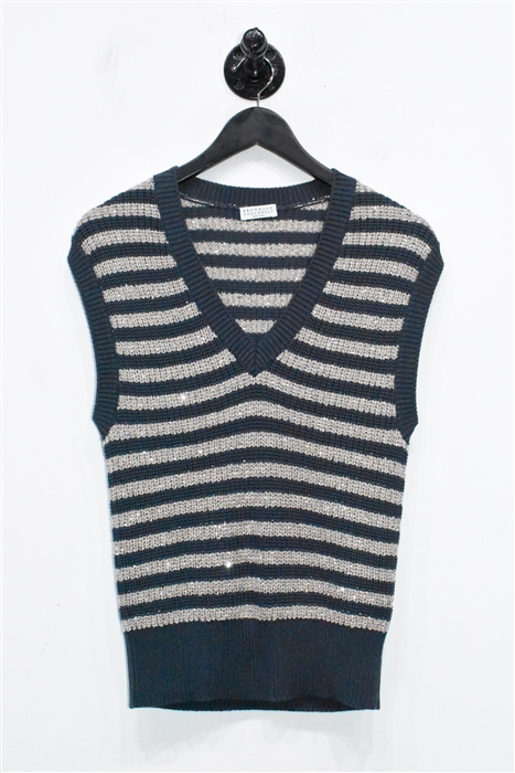 Gray Stripe Brunello Cucinelli Vest, size M
