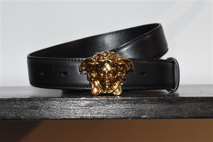 Black Leather Versace Belt, size XL
