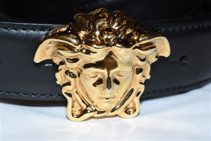 Black Leather Versace Belt, size XL