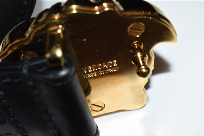 Black Leather Versace Belt, size XL