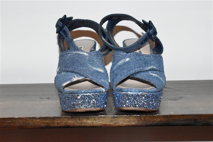 Denim Blue Miu Miu Platform Sandals, size 7