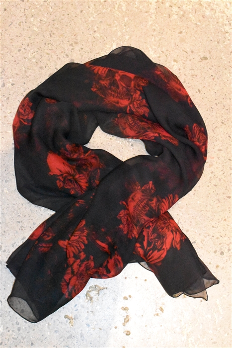 Black & Red Alexander McQueen Silk Scarf, size O/S
