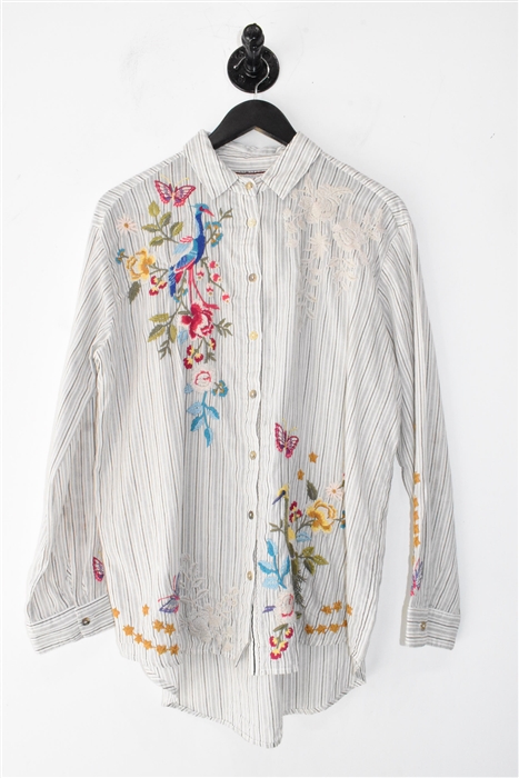 White Stripe Johnny Was Button Shirt, size S