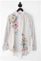 White Stripe Johnny Was Button Shirt, size S