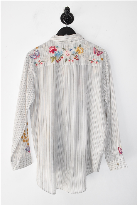 White Stripe Johnny Was Button Shirt, size S