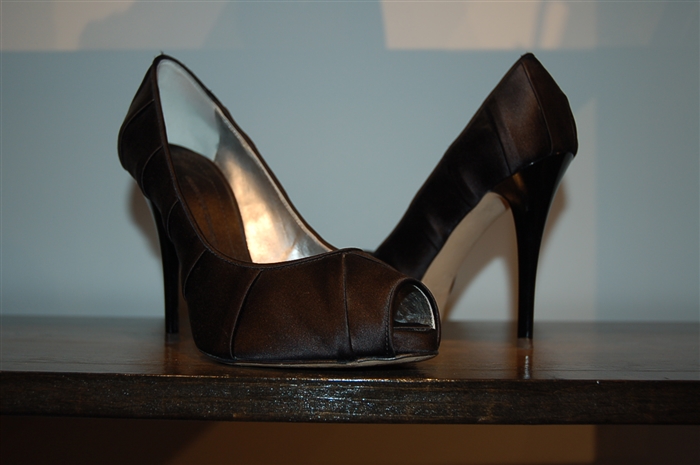 Black Satin Giuseppe Zanotti Peep-Toe, size 7.5