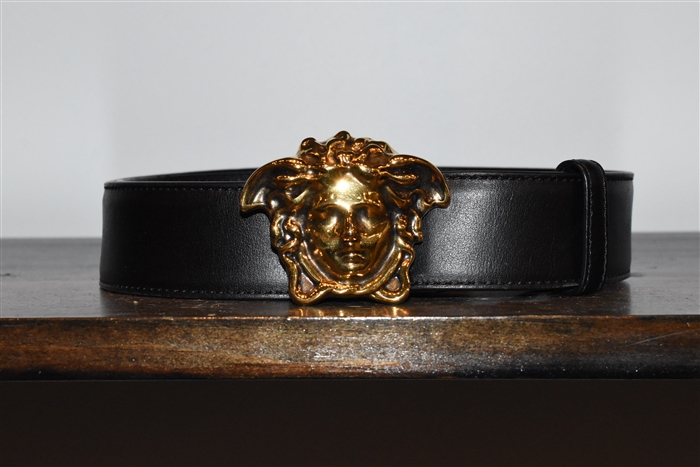 Black Leather Versace Belt, size XL