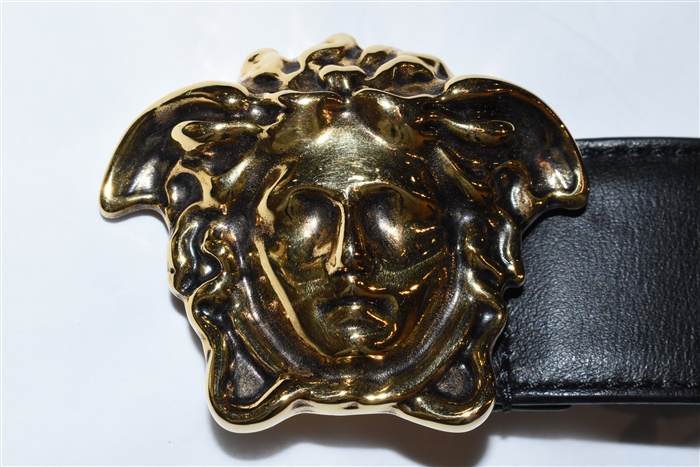 Black Leather Versace Belt, size XL