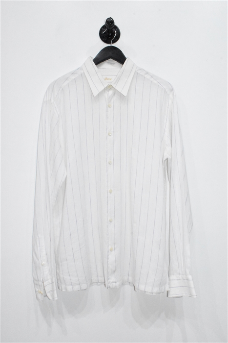 White Stripe Brioni Button Shirt, size L