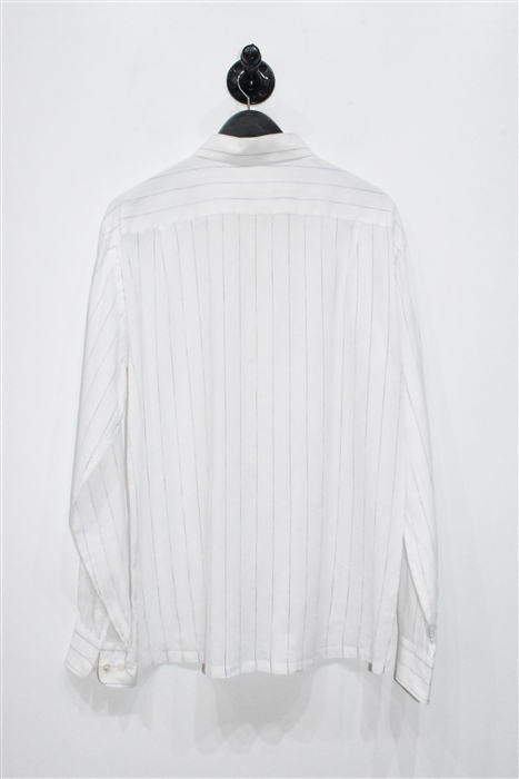 White Stripe Brioni Button Shirt, size L