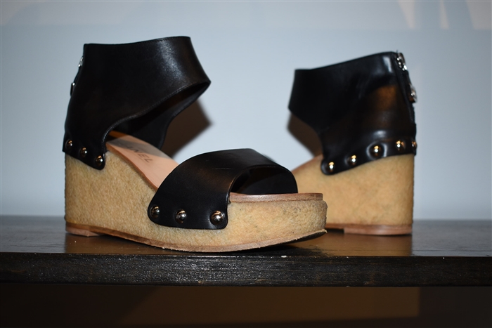 Black Leather Chanel Wedge, size 7