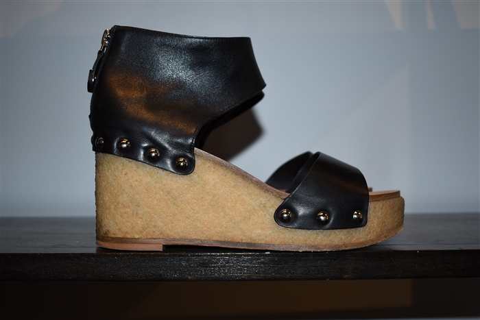 Black Leather Chanel Wedge, size 7