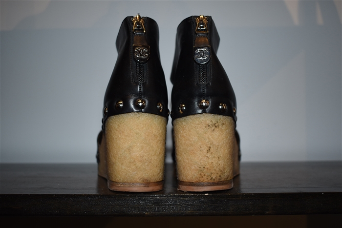 Black Leather Chanel Wedge, size 7