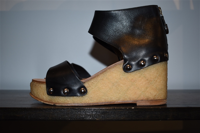 Black Leather Chanel Wedge, size 7
