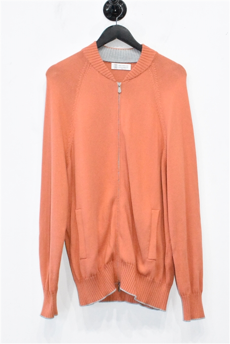 Orange Brunello Cucinelli Zippered Sweater, size XL