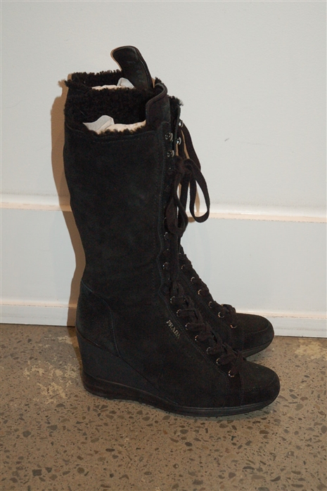 Black Suede Prada Tall Boots, size 10