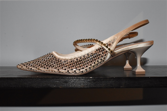 Satin Beige Miu Miu Sling-Back, size 8