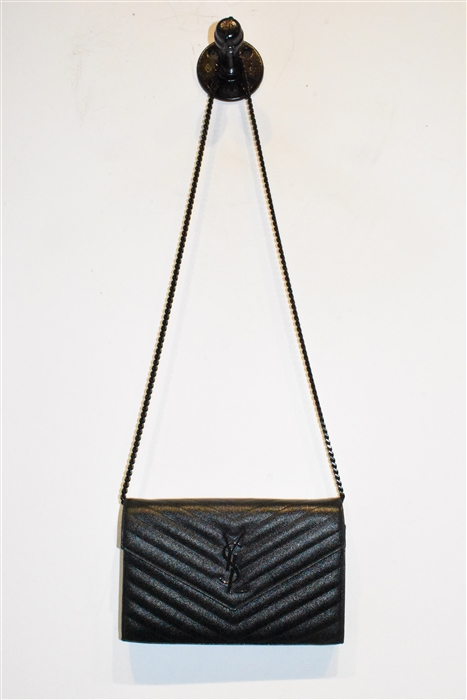 Black Leather Saint Laurent Wallet on Chain, size S