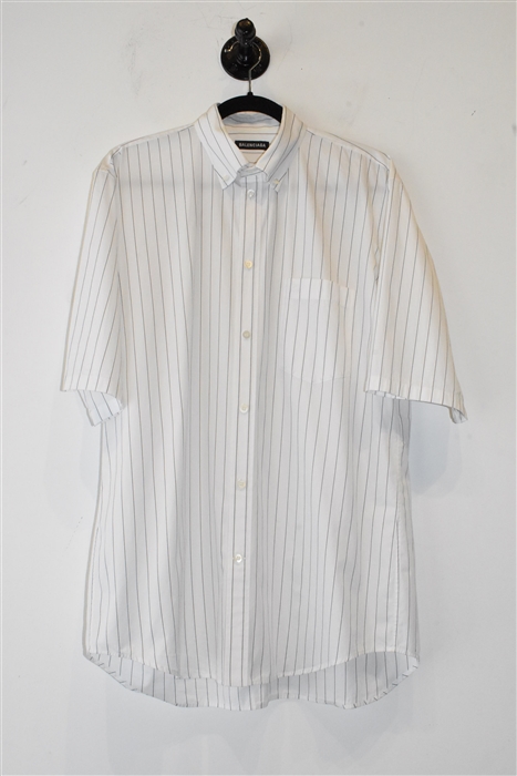 White Stripe Balenciaga Short-Sleeved Shirt, size XS