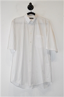 White Stripe Balenciaga Short-Sleeved Shirt, size XS