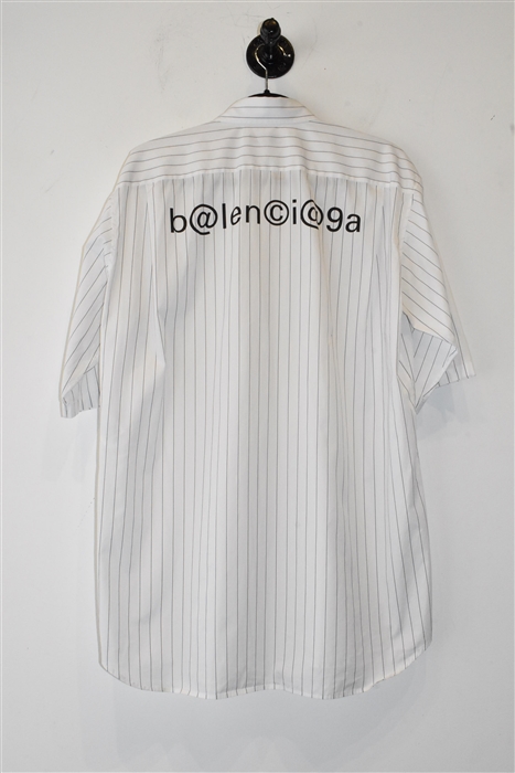 White Stripe Balenciaga Short-Sleeved Shirt, size XS