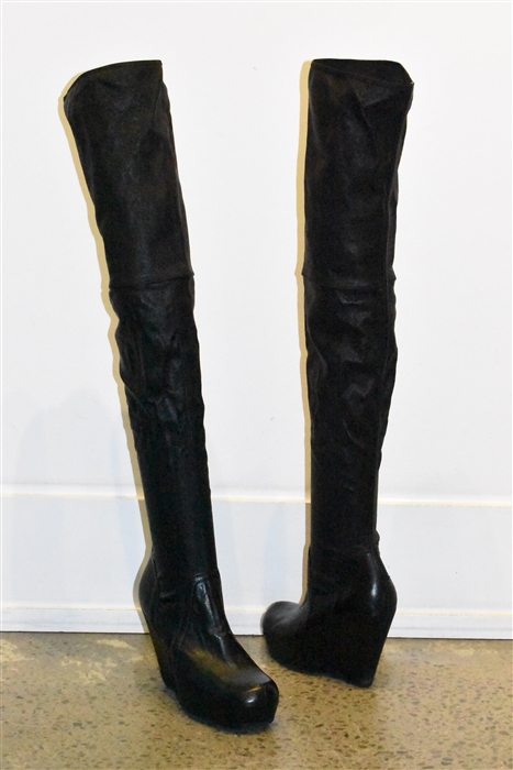 Black Leather Rick Owens Over-the-Knee Boots, size 8