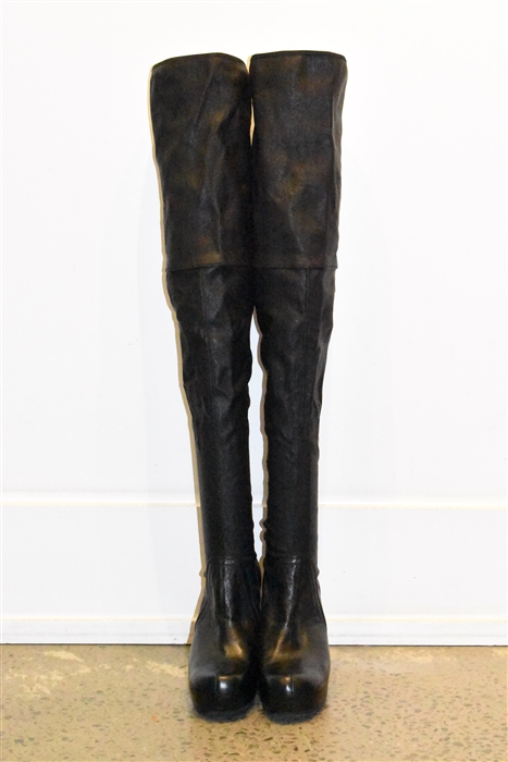 Black Leather Rick Owens Over-the-Knee Boots, size 8
