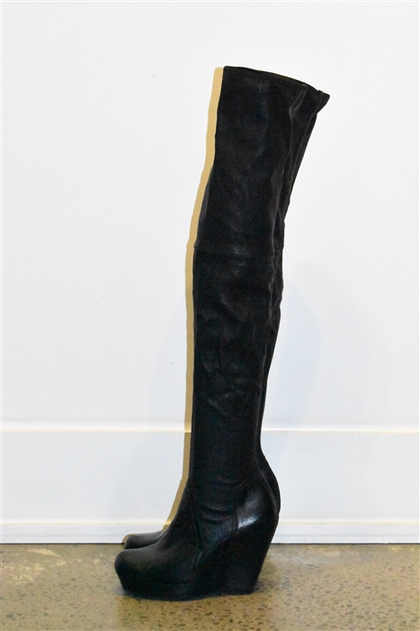 Black Leather Rick Owens Over-the-Knee Boots, size 8