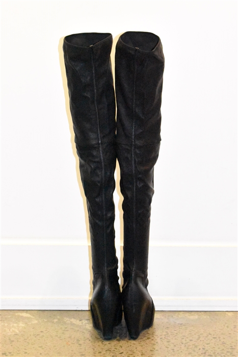 Black Leather Rick Owens Over-the-Knee Boots, size 8