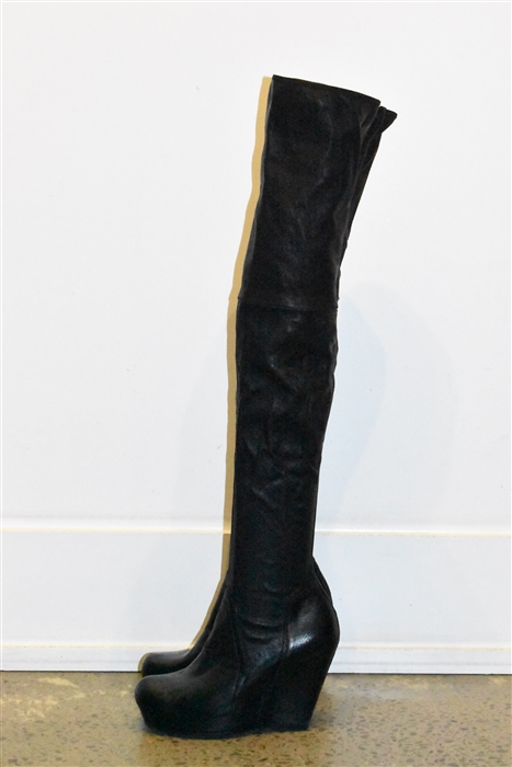 Black Leather Rick Owens Over-the-Knee Boots, size 8