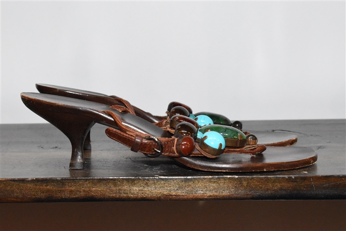 Dark Leather Miu Miu Sandal, size 8