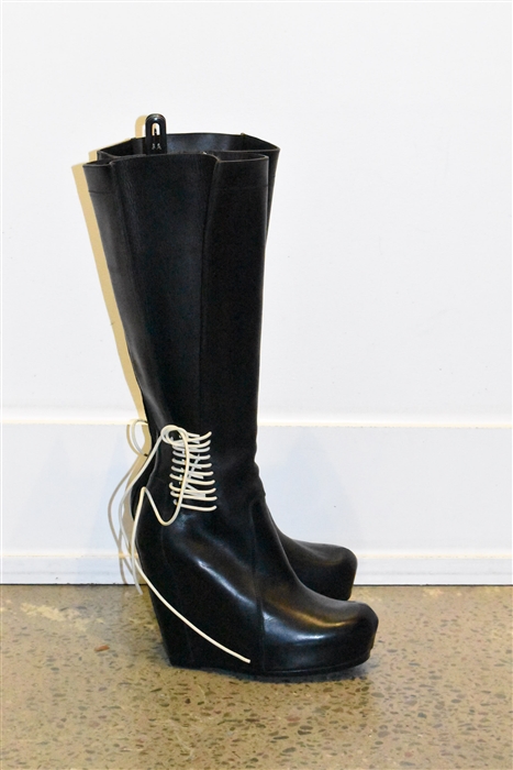 Black Leather Rick Owens Tall Boots, size 8