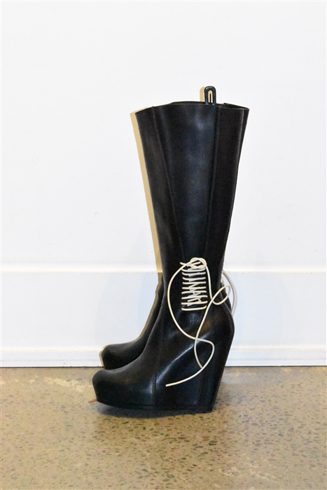 Black Leather Rick Owens Tall Boots, size 8