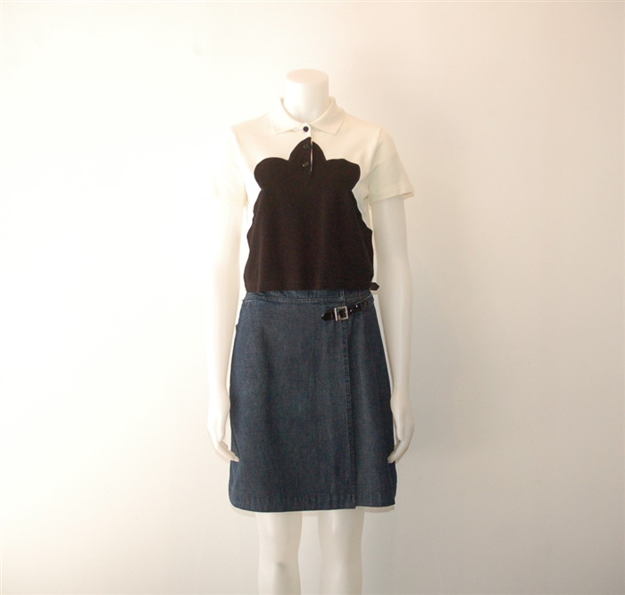 Cream & Black Carven Cropped Top, size S