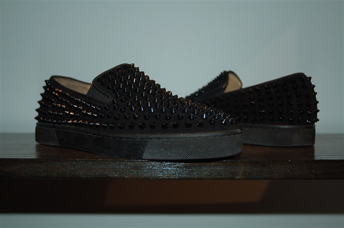 Black Suede Christian Louboutin Slip-On Sneaker, size 8