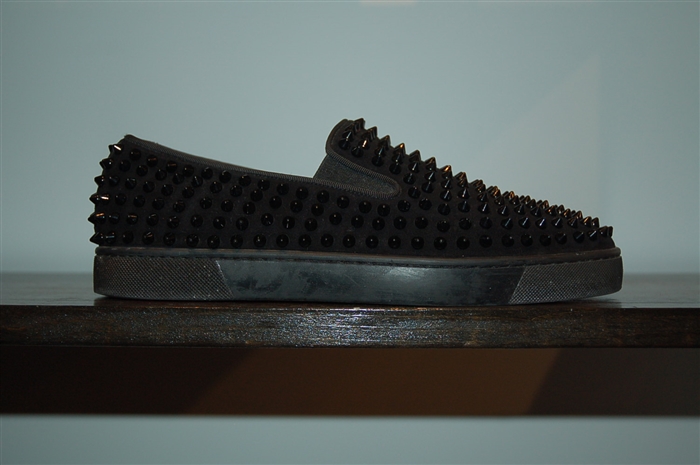 Black Suede Christian Louboutin Slip-On Sneaker, size 8