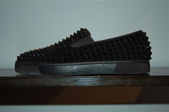 Black Suede Christian Louboutin Slip-On Sneaker, size 8