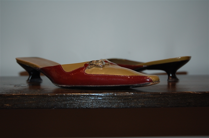 Olive Prada Kitten Heels, size 8