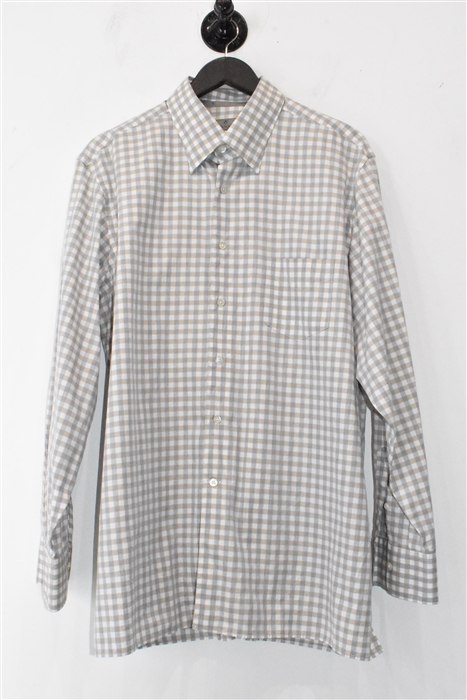 Beige Check Canali Button Shirt, size 2XL