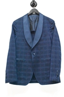 Navy Check Tagliatore Tuxedo Jacket & Vest, size 38